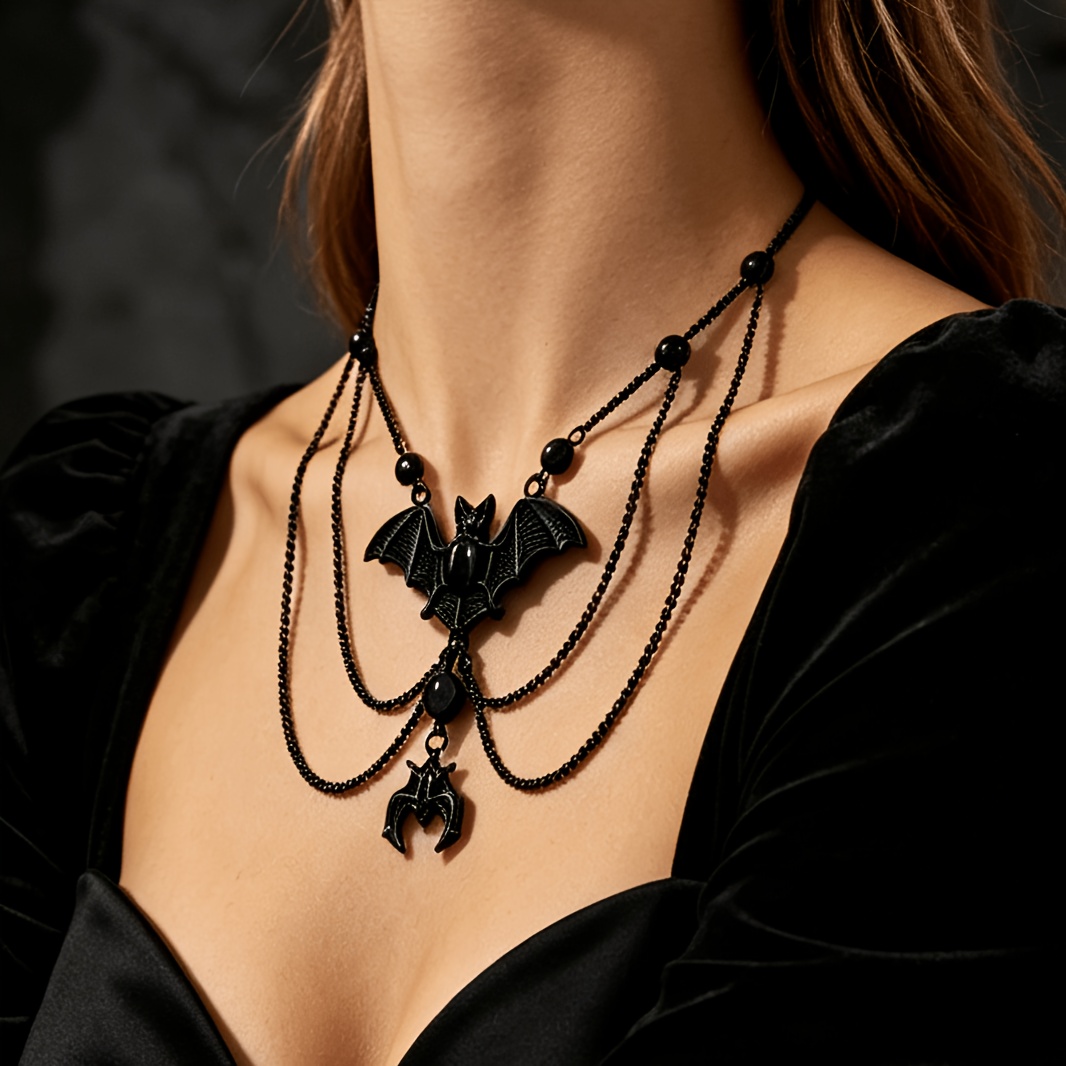 Women's Gothic Style Black Multi-Layer Faux Bat Pendant Necklace